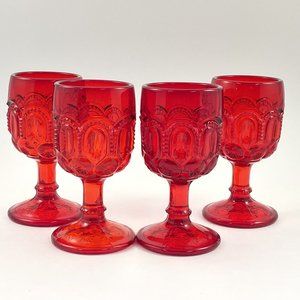 Vintage LE Smith Moon and Stars Ruby Red Water/Wine Goblets 4oz Set of 4 Goblets